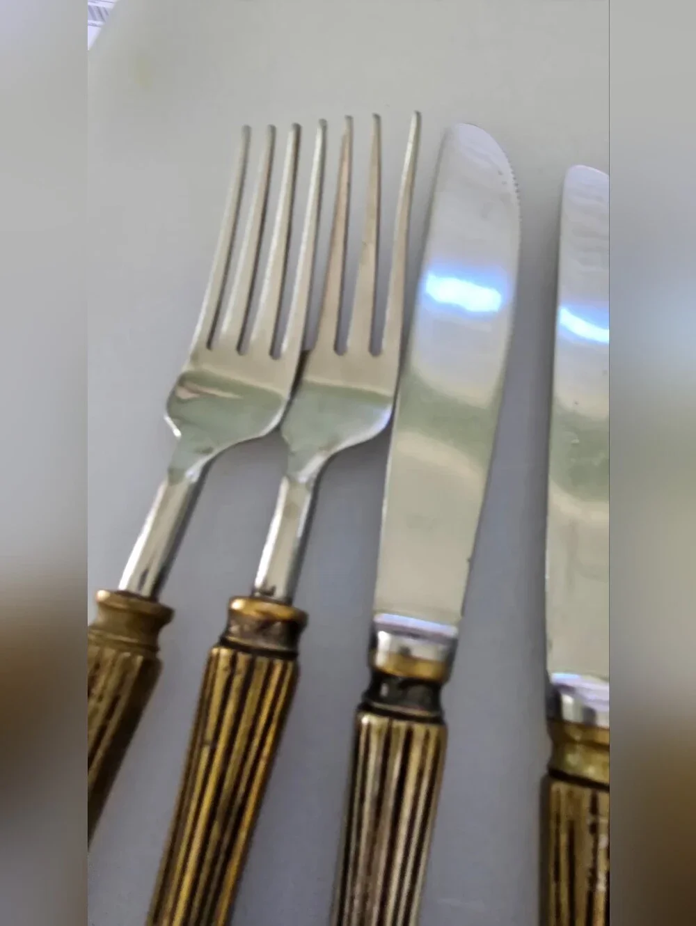 Vintage Fleur De Lis Flatware Set - Brass & Silver Tone - 2 Forks, 2 Knives MCM